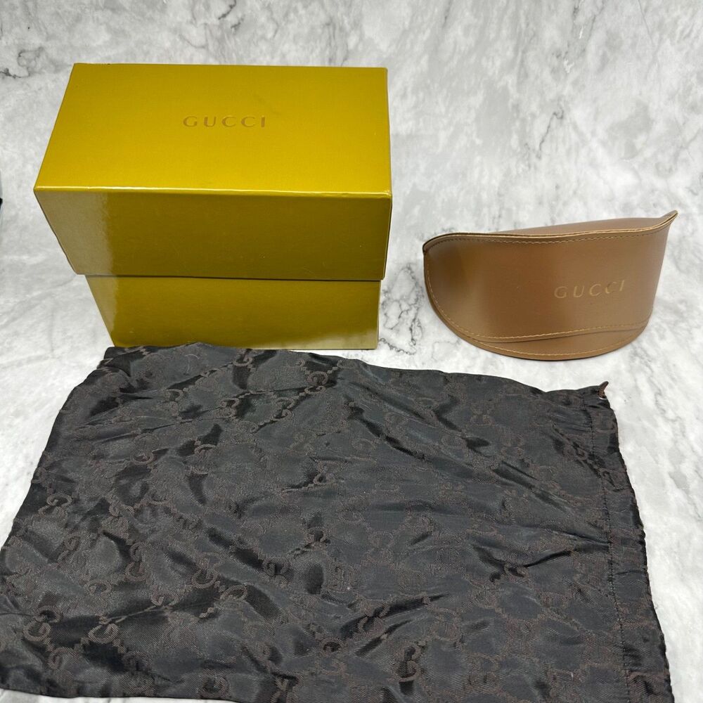 Gucci Sunglasses Eyeglasses Case Brown Gold Box Dust Bag Cloth Full Set